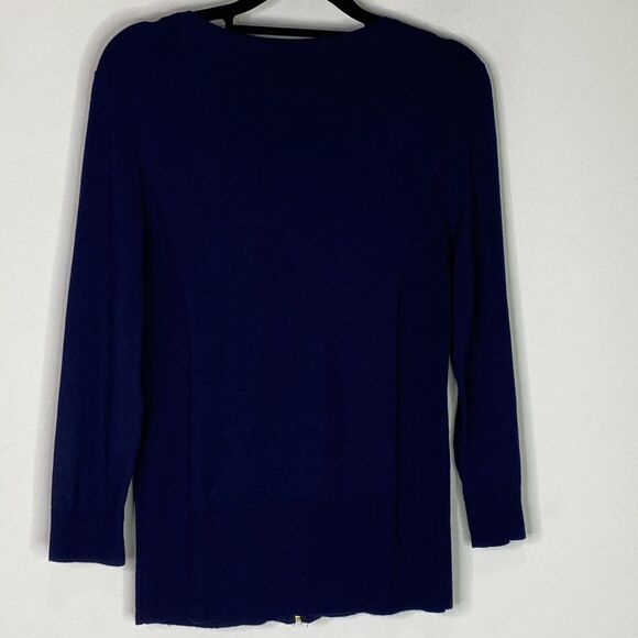 Carmen Marc Valvo Navy Blue Zip Up 3/4 Sleeve Sweater Top Women's Size Small - Picture 2 of 8